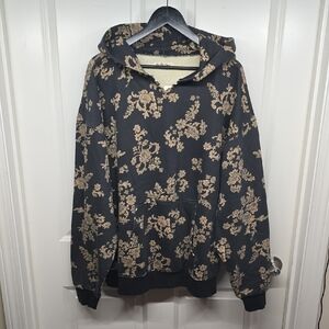 Free People It's a Vibe Black and Gold Floral Hoodie